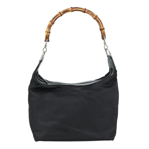 GUCCI Bamboo Hand Bag Nylon Black Silver 000 1434 000 1434 - Picture 2 of 16